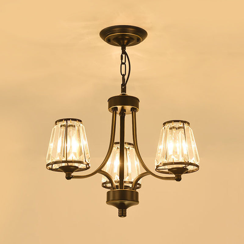 Crystal de lustre conique contemporain Crystal 3/5/6 Lumières chambre à coucher luminaire suspendu en or / noir