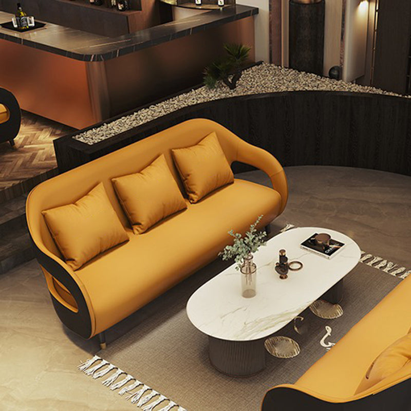 Tear Resistant Faux Leather Sofa Contemporary Sloped Arm Standard Sofa