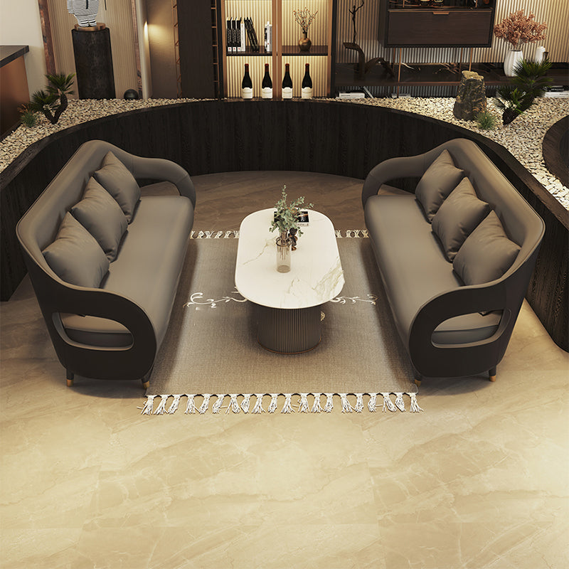 Tear Resistant Faux Leather Sofa Contemporary Sloped Arm Standard Sofa