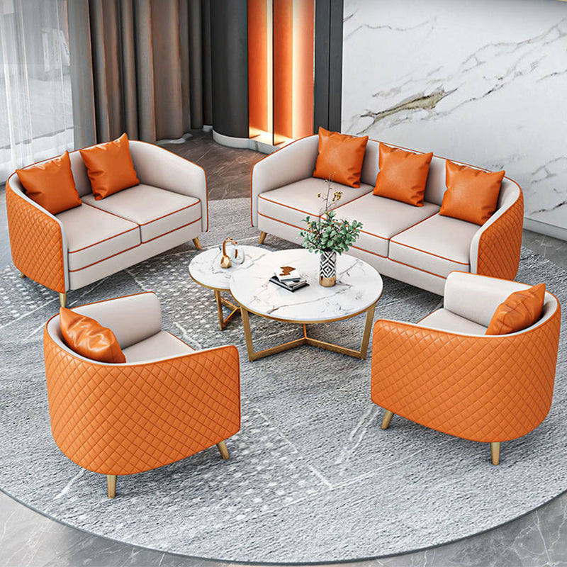 Faux Leather Contemporary Standard Sofa Sloped Arm Sofa for Living Room