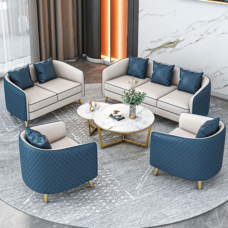 Faux Leather Contemporary Standard Sofa Sloped Arm Sofa for Living Room