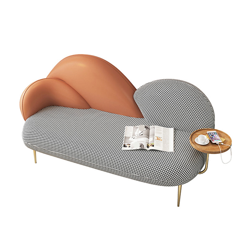 Contemporary Curved Sofa Moon Shape Sloped Arm Sofa with Storage Tray for Living Room