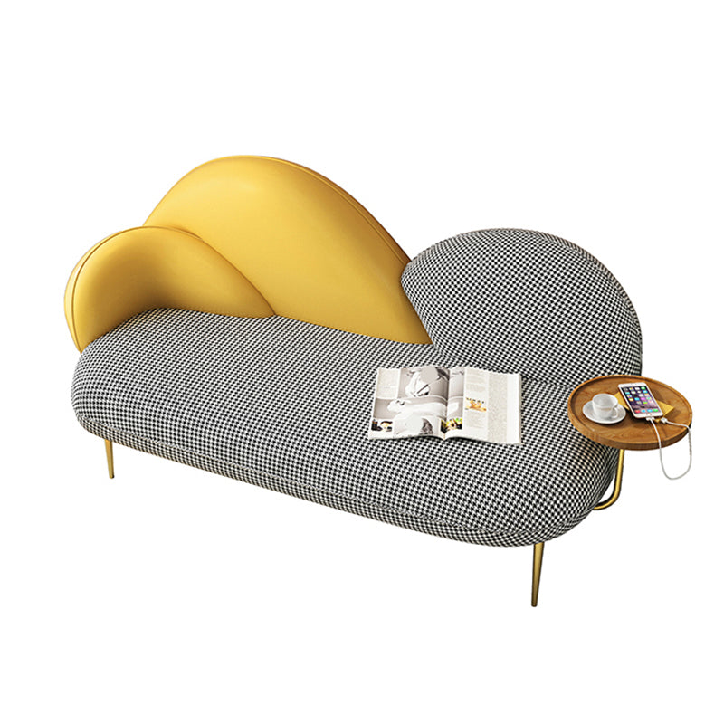 Contemporary Curved Sofa Moon Shape Sloped Arm Sofa with Storage Tray for Living Room