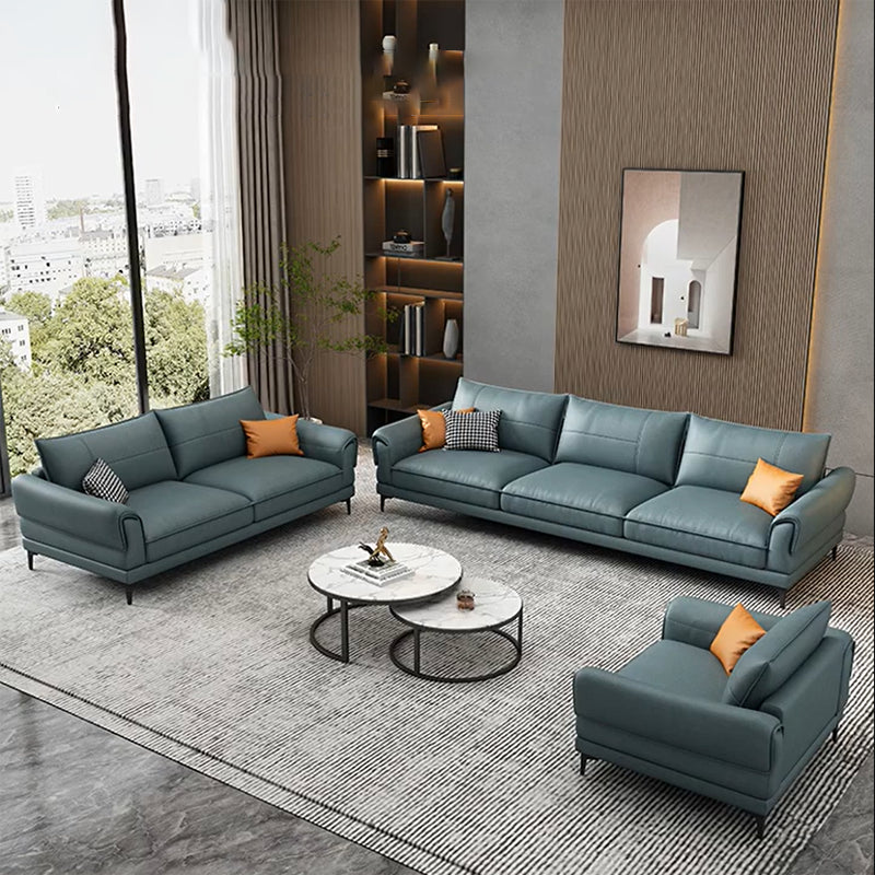 Faux Leather Stain Resistant Contemporary Flared Arm Sofa Couch