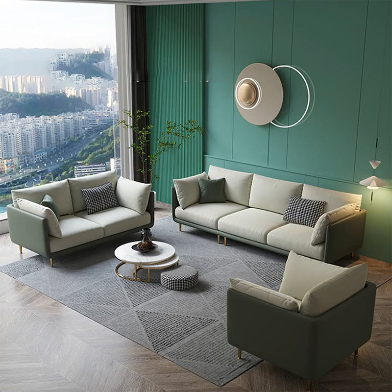 Square Arm Contemporary Standard Faux Leather Sofa Couch with Pillows