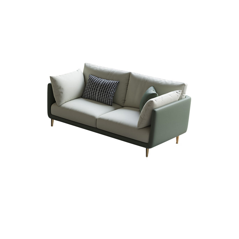 Square Arm Contemporary Standard Faux Leather Sofa Couch with Pillows