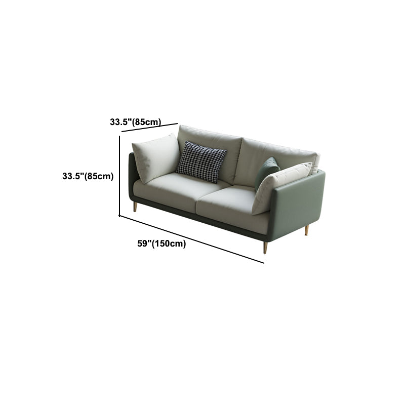 Square Arm Contemporary Standard Faux Leather Sofa Couch with Pillows