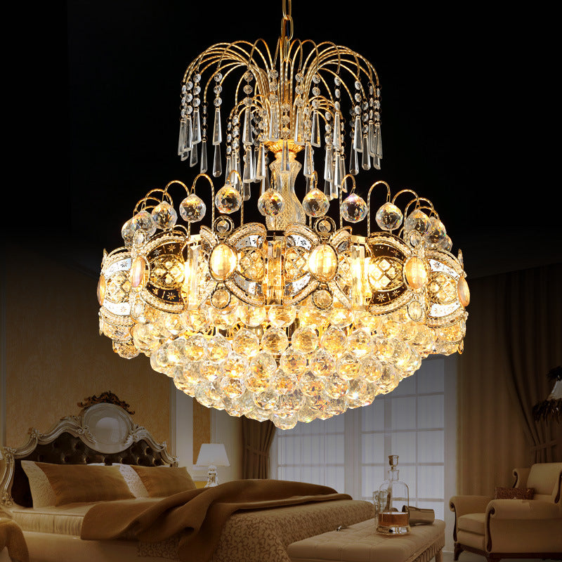 Dome Chandelier Light Contemporary Crystal 10 Lights Gold Ceiling Light Fixture for Dining Room