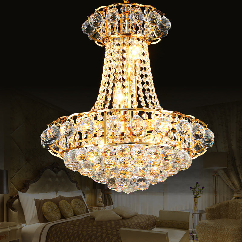 Modern 10 Lights Chandelier Light with Crystal Shade Gold Dome Hanging Ceiling Light