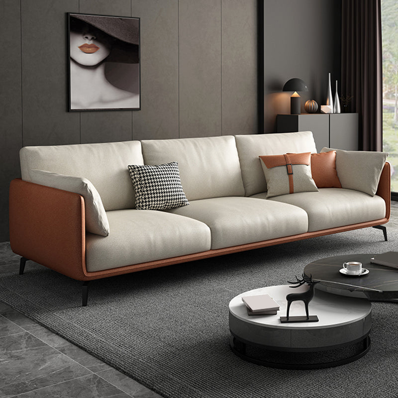 Square Arm Sectional Stain Resistant Sofa Chaise Beige Faux Leather