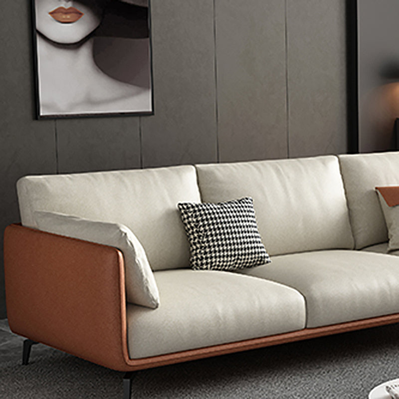 Square Arm Sectional Stain Resistant Sofa Chaise Beige Faux Leather