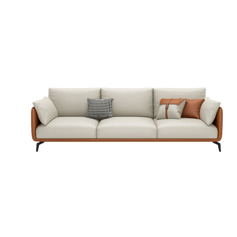 Square Arm Sectional Stain Resistant Sofa Chaise Beige Faux Leather