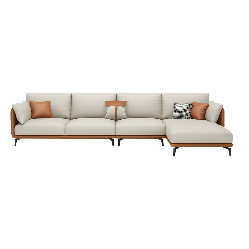 Square Arm Sectional Stain Resistant Sofa Chaise Beige Faux Leather