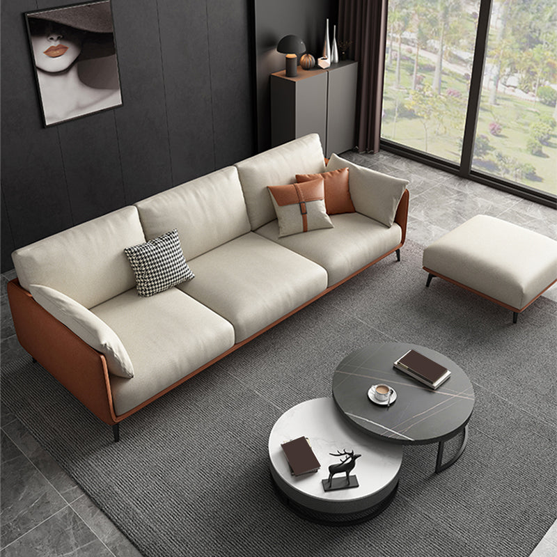 Square Arm Sectional Stain Resistant Sofa Chaise Beige Faux Leather