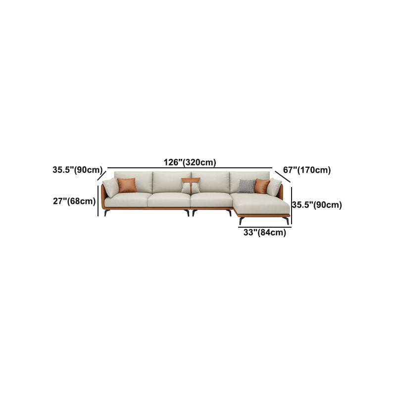 Square Arm Sectional Stain Resistant Sofa Chaise Beige Faux Leather