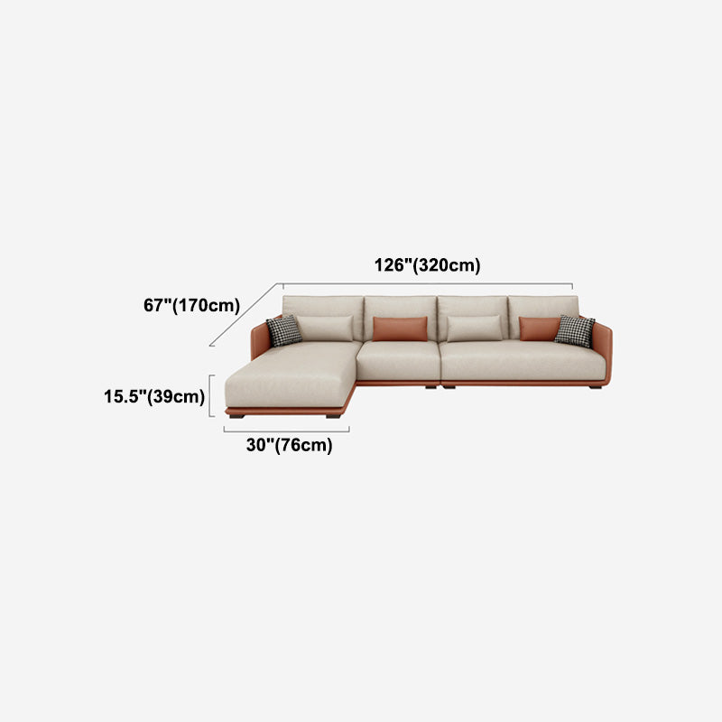 Faux Leather Pillow Back Sofa with Chaise Square Arm Sectional