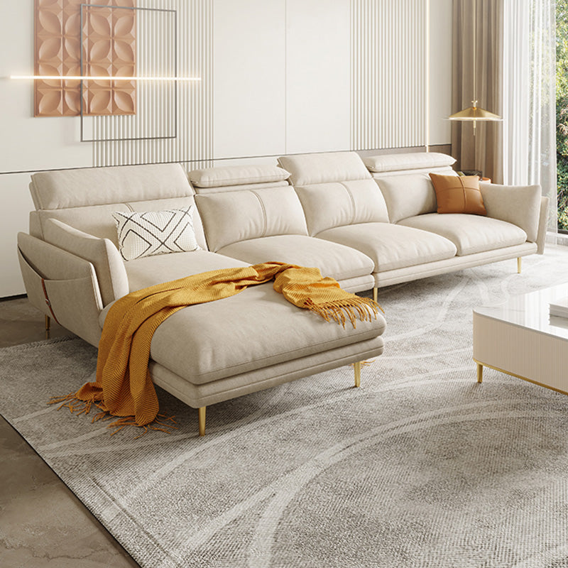 Cream Faux Leather Sofa/Sectional with Storage Bag Adjustable Sofa for Living Room