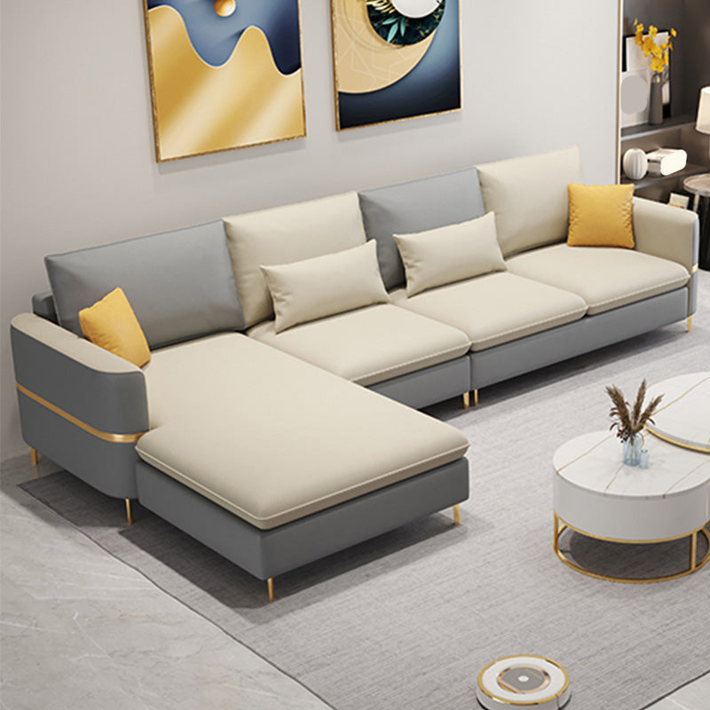 Scandinavian Cream Stationary Slipcovered Faux Leather 4 Seat Sofa