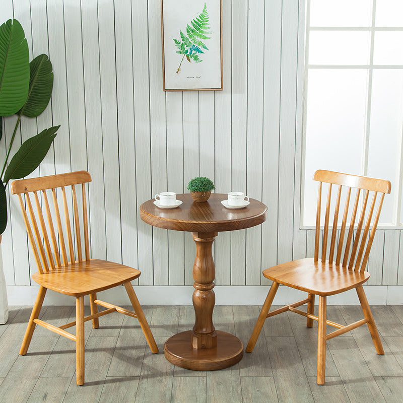 Pedestal Base Round Wooden Table in Brown Modern Style Coffee Table