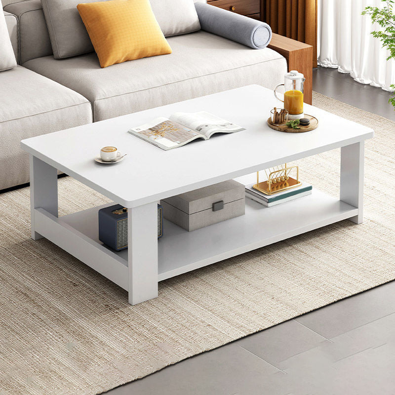 Modern Style Rectangular Wooden Table 4 Legs Base with Storage Rack Coffee Table
