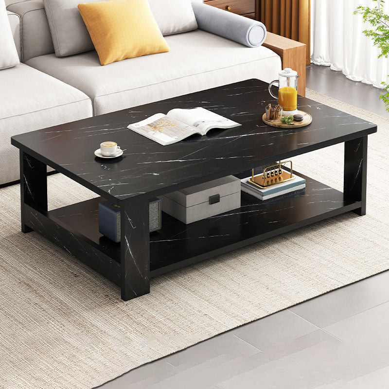 Modern Style Rectangular Wooden Table 4 Legs Base with Storage Rack Coffee Table