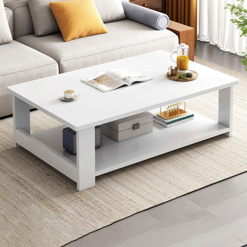 Modern Style Rectangular Wooden Table 4 Legs Base with Storage Rack Coffee Table