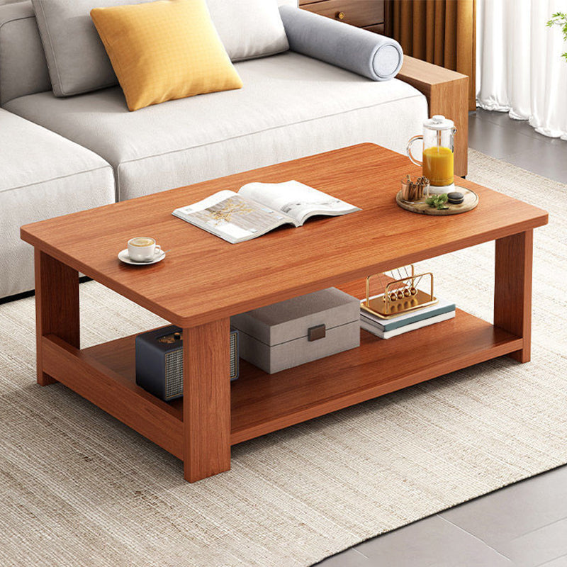 Modern Style Rectangular Wooden Table 4 Legs Base with Storage Rack Coffee Table