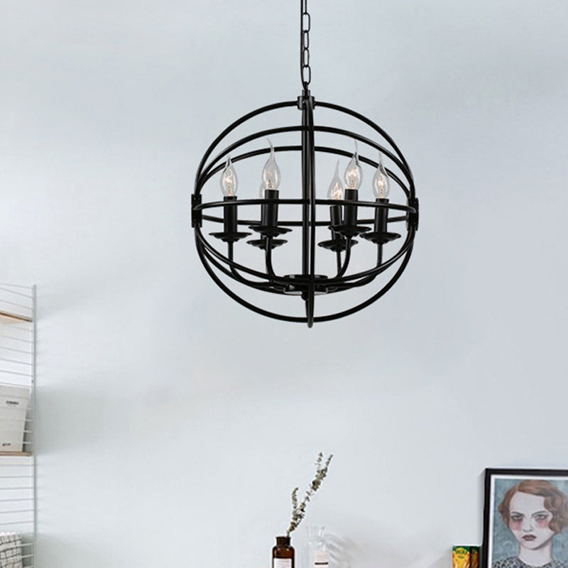 6 luci candela lampadario classico a sospensione in metallo nero lampada per sala da pranzo con a forma di globo