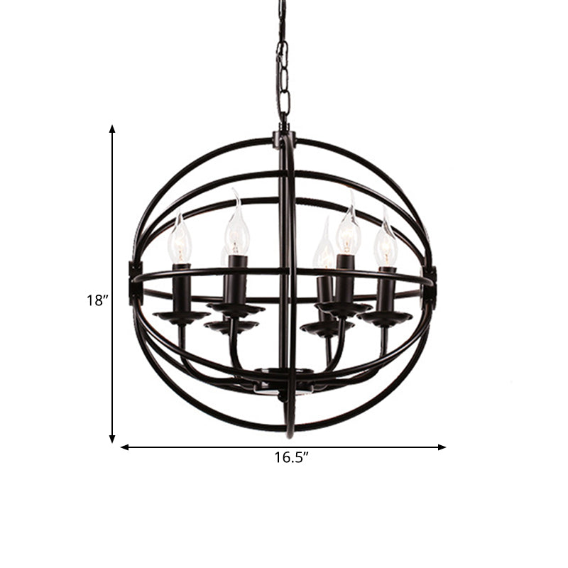 6 luci candela lampadario classico a sospensione in metallo nero lampada per sala da pranzo con a forma di globo