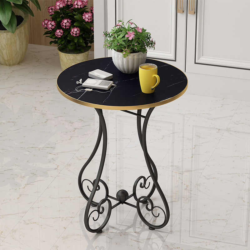 Modern Round Wooden Top Side Table Metal Abstract End Table .