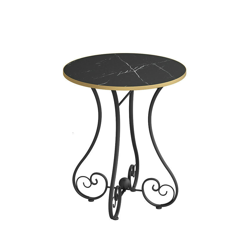 Modern Round Wooden Top Side Table Metal Abstract End Table .