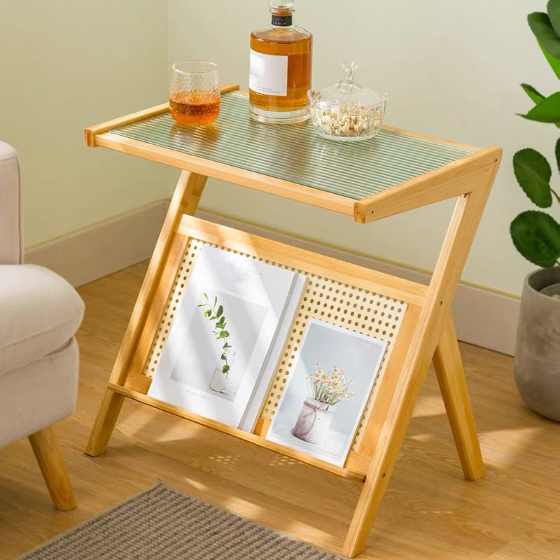 Modern Style Bamboo Cane Material Glass Desktop Gray/tan/transparent Rectangle Side Table
