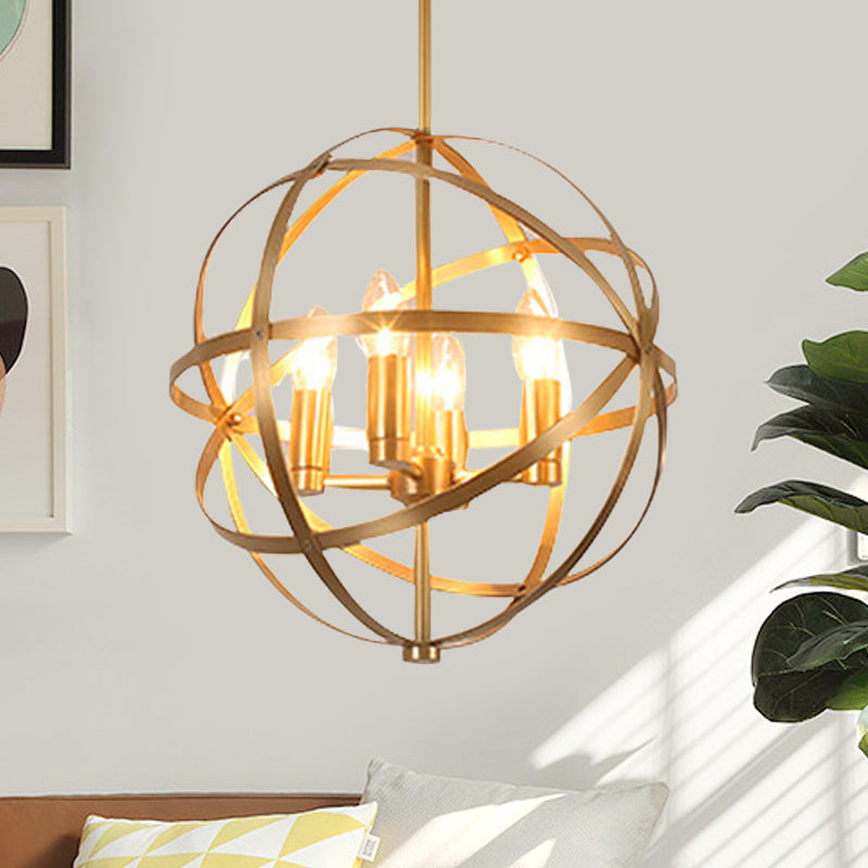 Candle Metal Kronleuchter Beleuchtung Klassischer Klassiker 4/6/8 Lichter Esszimmer Anhänger Beleuchtung in Gold mit Globe Cage