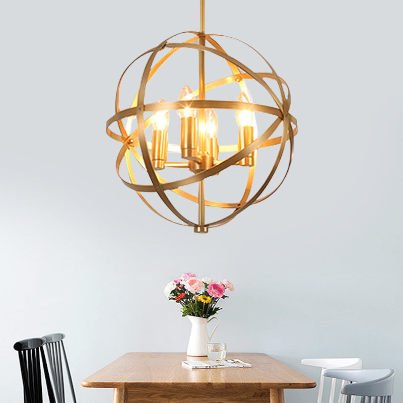 Candle Metal Kronleuchter Beleuchtung Klassischer Klassiker 4/6/8 Lichter Esszimmer Anhänger Beleuchtung in Gold mit Globe Cage