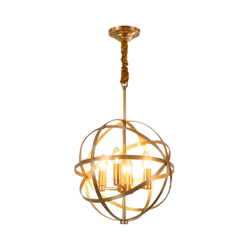 Candle Metal Kronleuchter Beleuchtung Klassischer Klassiker 4/6/8 Lichter Esszimmer Anhänger Beleuchtung in Gold mit Globe Cage