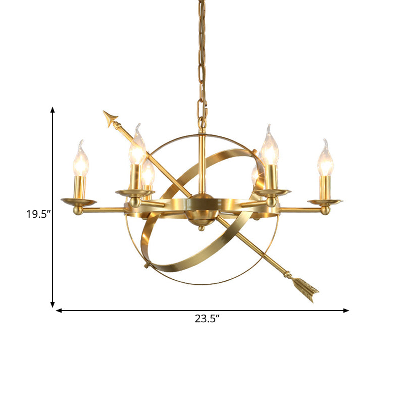 Gold 6 Lumins Pendard Chandelier Classic Metal Metal Style Hanging Light pour le salon