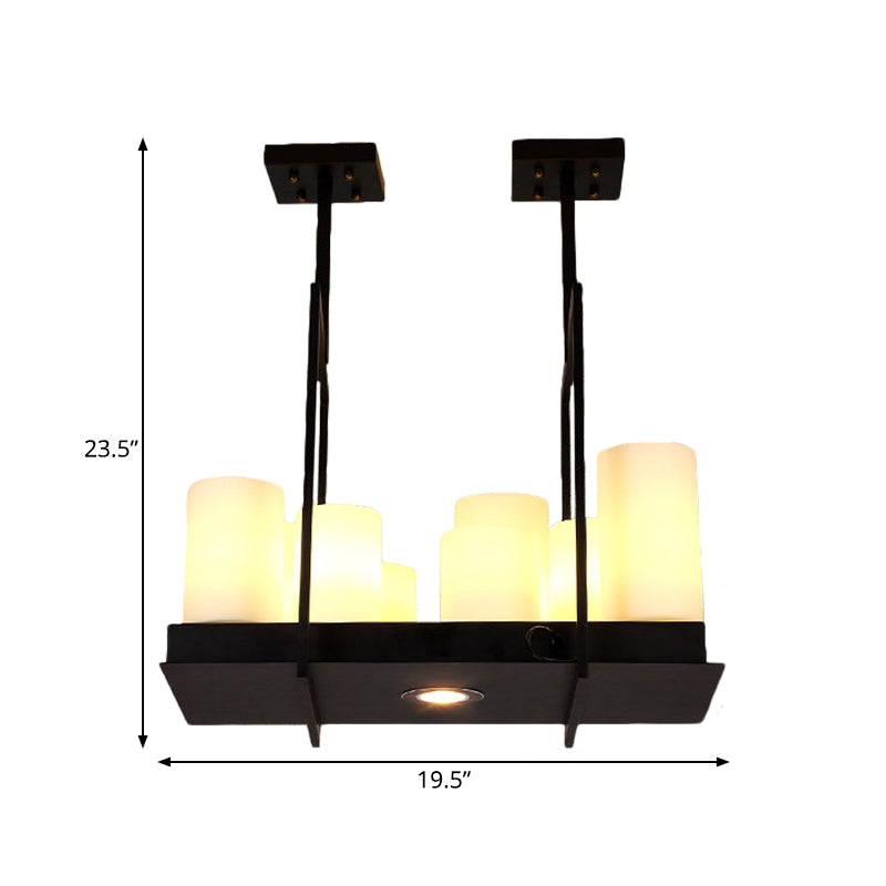 8/12/16 Lights Island Pendant Light Traditional Barrel Frosted Glass Hanging Lamp in Black for Dining Room