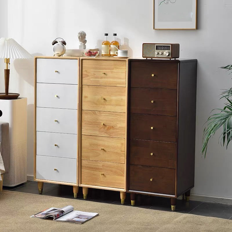 Modern Wooden Accent Chest 15.74" Wide Rubberwood Chest with 5 Drawers