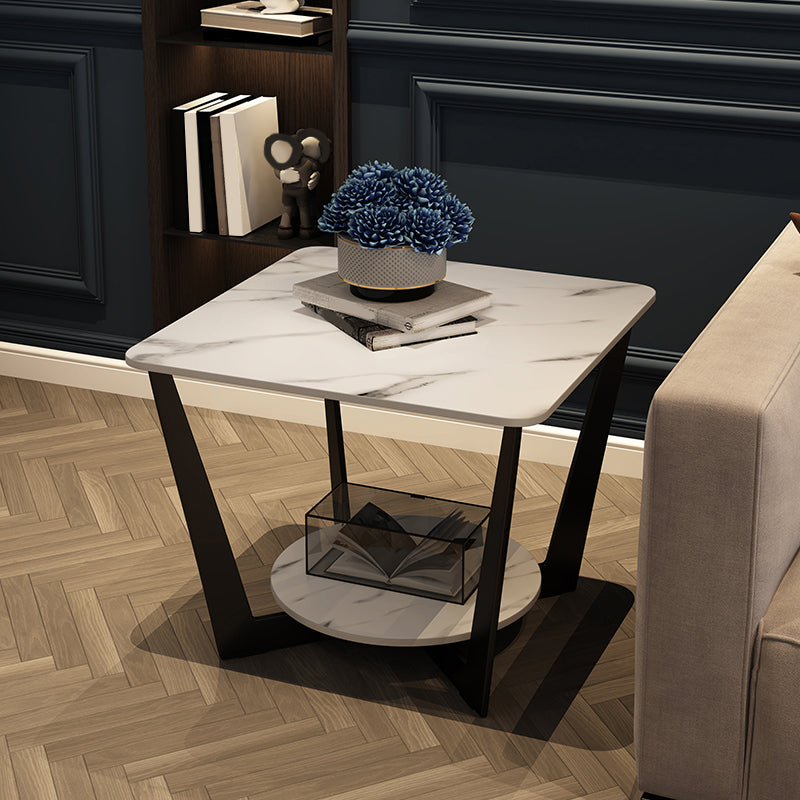 19.6" Tall Modern Square Slate Top Side Table Iron Cross-leg End Table