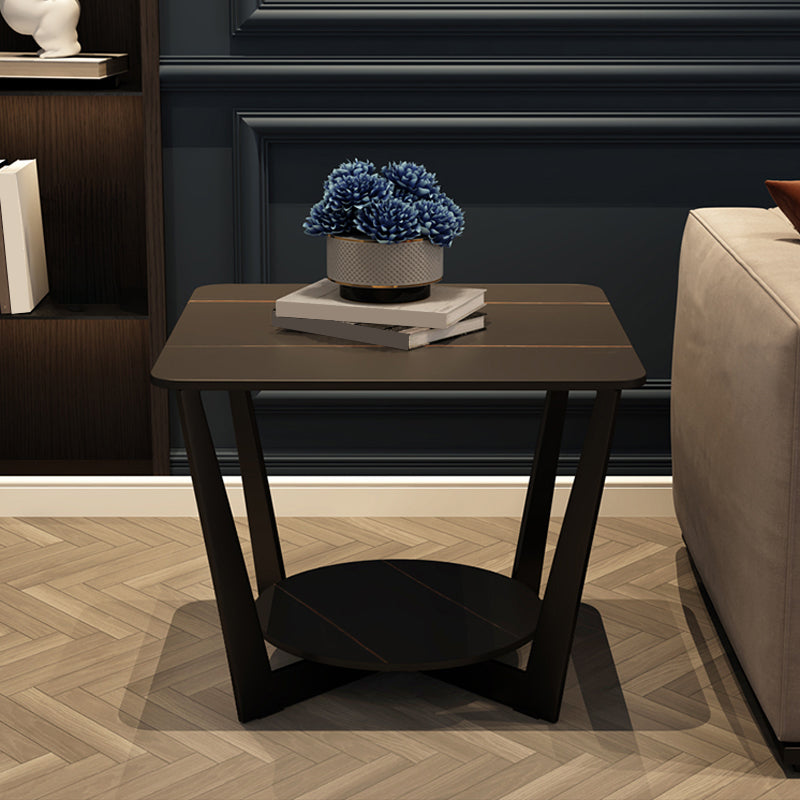 19.6" Tall Modern Square Slate Top Side Table Iron Cross-leg End Table