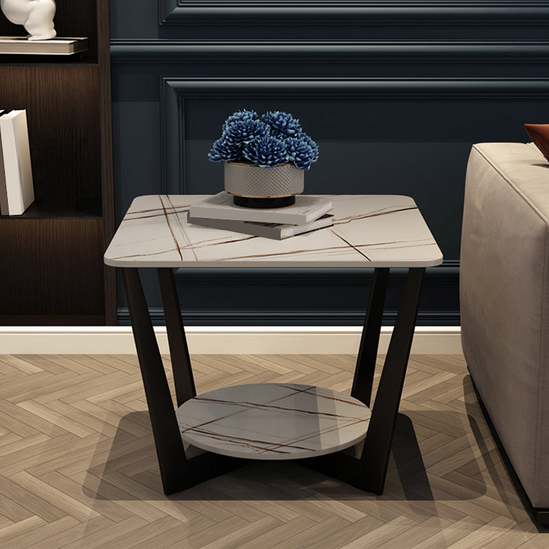 19.6" Tall Modern Square Slate Top Side Table Iron Cross-leg End Table