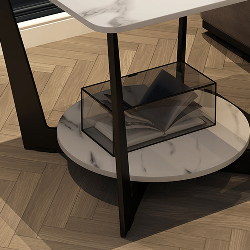 19.6" Tall Modern Square Slate Top Side Table Iron Cross-leg End Table