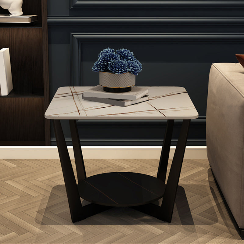 19.6" Tall Modern Square Slate Top Side Table Iron Cross-leg End Table