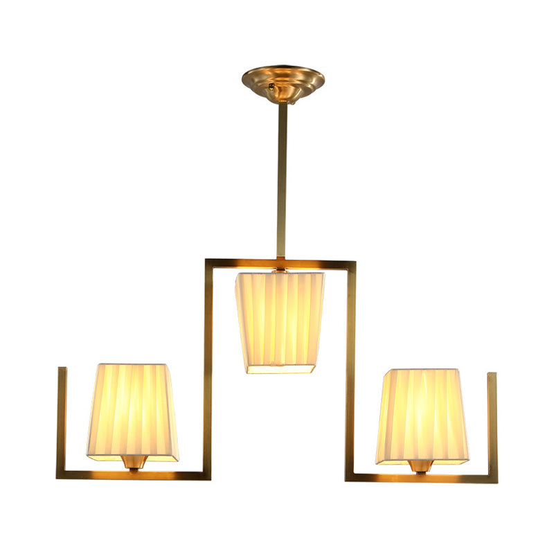3 Lights Dining Room Hanging Light Kit Classic Brass Island Lighting with Rectangle Fabric Shade