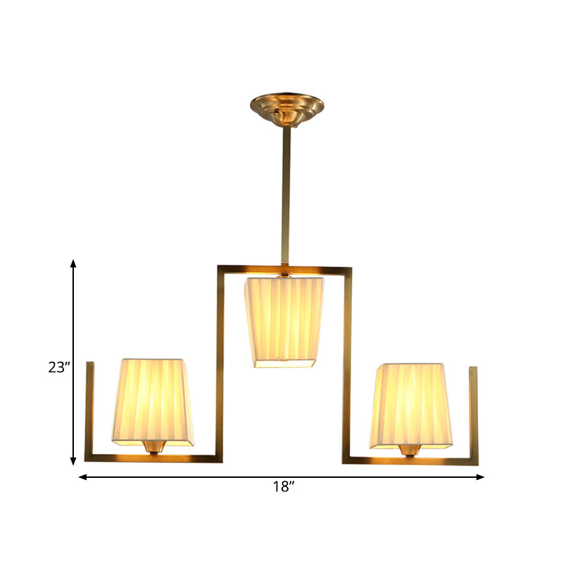 3 Lights Dining Room Hanging Light Kit Classic Brass Island Lighting with Rectangle Fabric Shade
