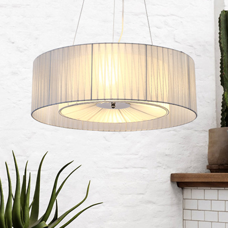 Weiße Trommel Anhänger Beleuchtung nordischer Stoff 3 Lichter Wohnzimmer Kronleuchter, 18 "/21,5" /25.5 "breit