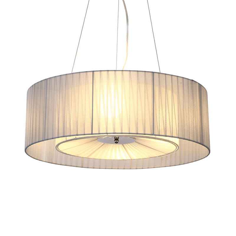 Weiße Trommel Anhänger Beleuchtung nordischer Stoff 3 Lichter Wohnzimmer Kronleuchter, 18 "/21,5" /25.5 "breit