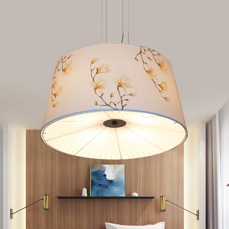 Tissu tambour pendant du lustre nordique 4 lumières suspension de salon en blanc / bleu / beige avec design d'abricot