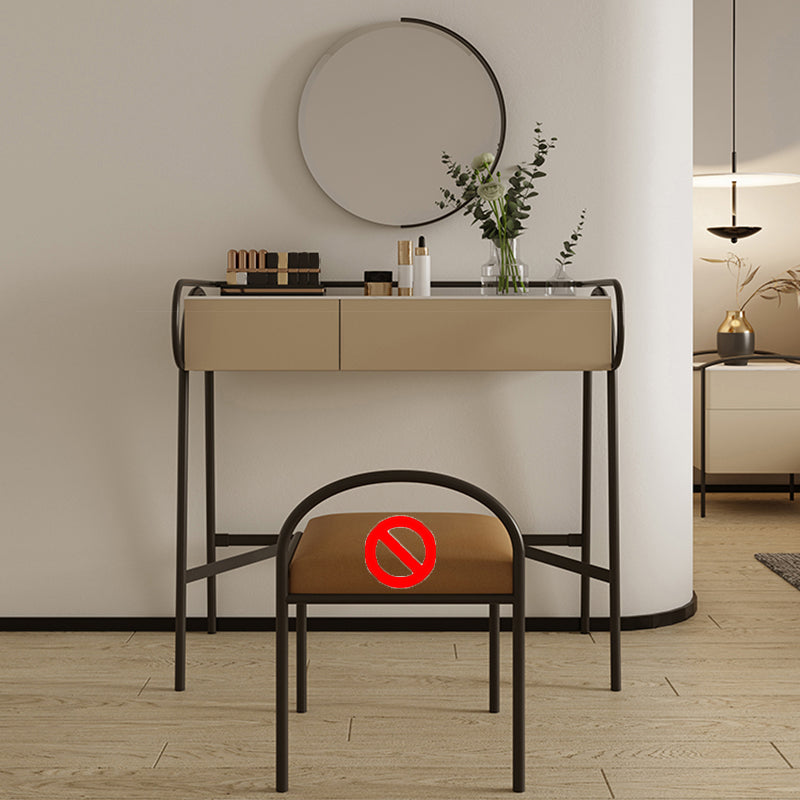 Stone Top Mirrored Make-up Vanity Metal Dressing Table Set with Stool