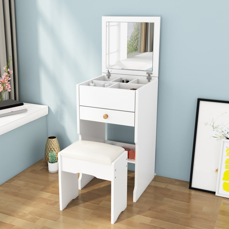 Scandinavian Engineered Wood Dressing Table Set with Mirror and Padded Stool